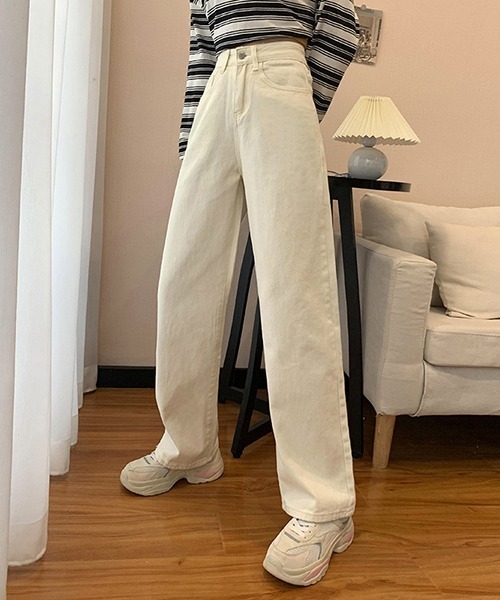 Opinion korean town(オピニオン コリアン タウン)の「YUGA ハイウエスト ワイドレングス デニムパンツ(デニムパンツ・レディース・ライトブルー/スモークグレー/オフホワイト・L/S/M)」の12枚目の写真