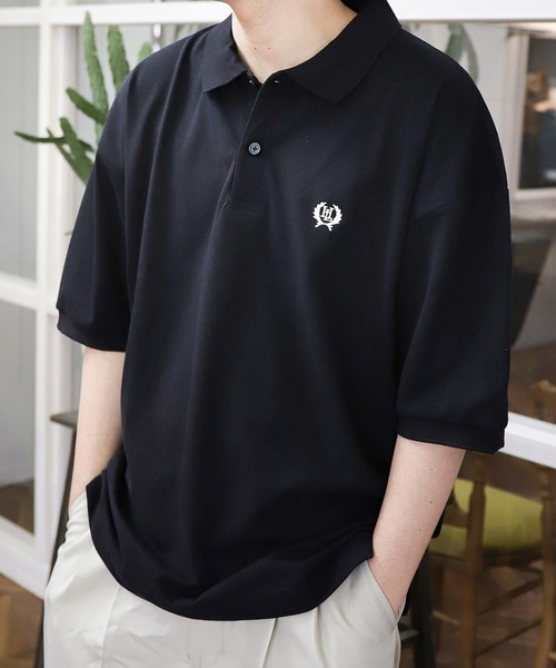 ZIP FIVE（ジップファイブ）の「【ZIP FIVE】UVカット 速乾 ワンポイントロゴ 刺繍 鹿の子 ビッグシルエット ポロシャツ（ポロシャツ・メンズ・ホワイト/ブラック/ネイビー/ブルー/グリーン/ワイン/チャコール/ブルー系/グレー系/グリーン系/ネイビー系1/ブラック系/ブラック×ホワイト/ブラック系1/ホワイト系/グリーン系1/ネイビー系/ブラック系2/ブラック系3/ブラック系4/ホワイト系1/ネイビー系2/ネイビー系3・MEDIUM/LARGE/X-LARGE）」の7枚目の写真