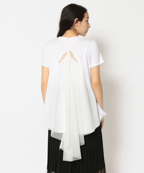 ADDICT NOIR(アディクトノアー)の「ADDICT NOIR/アディクト ノアー/Back Tulle Tops(Tシャツ/カットソー・レディース・ブラック/ホワイト・FREE)」の1枚目の写真