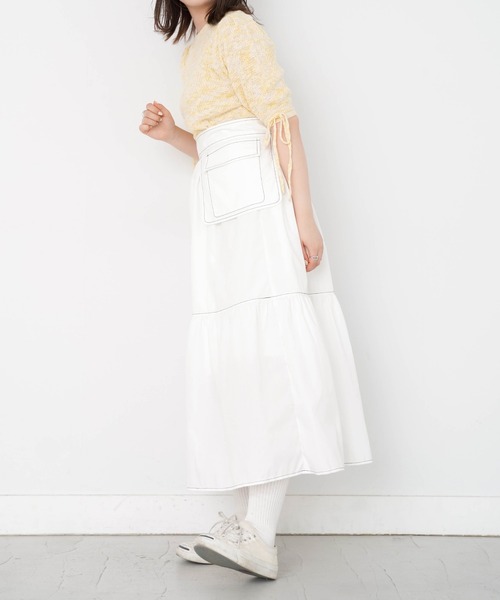 omom sot(オムオムソット)の「ポケット付き ティアードスカート omom sot(スカート・レディース・ホワイト/ブラック・M)」の1枚目の写真