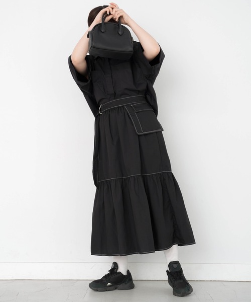 omom sot(オムオムソット)の「ポケット付き ティアードスカート omom sot(スカート・レディース・ホワイト/ブラック・M)」の7枚目の写真