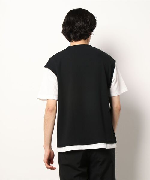 TAKA-Q（タカキュー）の「【ストレッチ】タカキュー 梨地ポンチ フェイクレイヤード クルー半袖Tシャツ（Tシャツ/カットソー・メンズ・ベージュ/ブラック/キャメル・MEDIUM/LARGE/X-LARGE）」の5枚目の写真