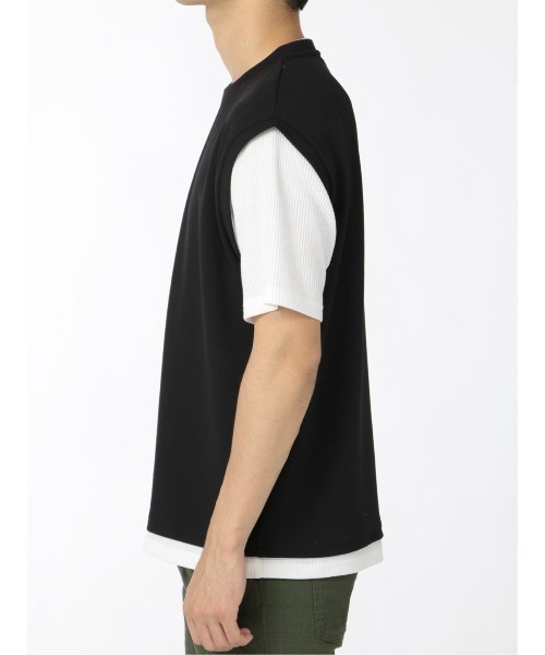 TAKA-Q（タカキュー）の「【ストレッチ】タカキュー 梨地ポンチ フェイクレイヤード クルー半袖Tシャツ（Tシャツ/カットソー・メンズ・ベージュ/ブラック/キャメル・MEDIUM/LARGE/X-LARGE）」の20枚目の写真