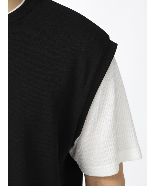 TAKA-Q（タカキュー）の「【ストレッチ】タカキュー 梨地ポンチ フェイクレイヤード クルー半袖Tシャツ（Tシャツ/カットソー・メンズ・ベージュ/ブラック/キャメル・MEDIUM/LARGE/X-LARGE）」の18枚目の写真