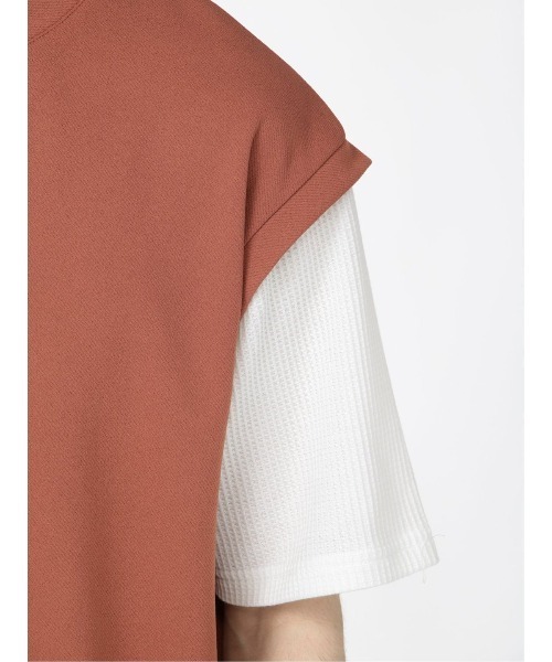 TAKA-Q（タカキュー）の「【ストレッチ】タカキュー 梨地ポンチ フェイクレイヤード クルー半袖Tシャツ（Tシャツ/カットソー・メンズ・ベージュ/ブラック/キャメル・MEDIUM/LARGE/X-LARGE）」の14枚目の写真