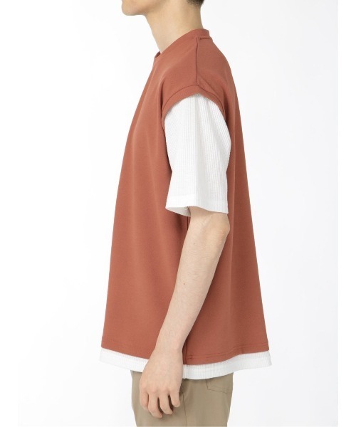 TAKA-Q（タカキュー）の「【ストレッチ】タカキュー 梨地ポンチ フェイクレイヤード クルー半袖Tシャツ（Tシャツ/カットソー・メンズ・ベージュ/ブラック/キャメル・MEDIUM/LARGE/X-LARGE）」の11枚目の写真