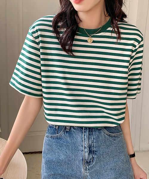 Bifrost(ビフレスト)の「半袖ボーダートップス(Tシャツ/カットソー・レディース・ブラック/グリーン/ブラウン・M/L)」の3枚目の写真