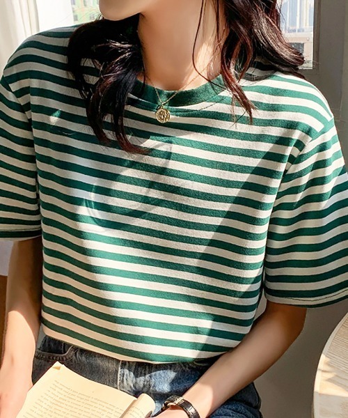 Bifrost(ビフレスト)の「半袖ボーダートップス(Tシャツ/カットソー・レディース・ブラック/グリーン/ブラウン・M/L)」の8枚目の写真