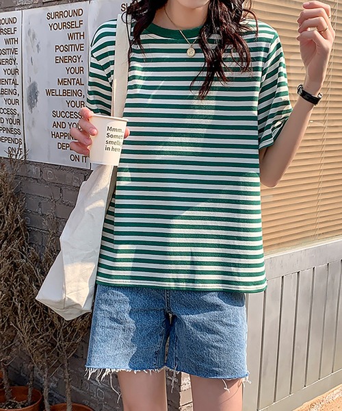 Bifrost(ビフレスト)の「半袖ボーダートップス(Tシャツ/カットソー・レディース・ブラック/グリーン/ブラウン・M/L)」の9枚目の写真