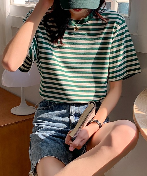 Bifrost(ビフレスト)の「半袖ボーダートップス(Tシャツ/カットソー・レディース・ブラック/グリーン/ブラウン・M/L)」の10枚目の写真