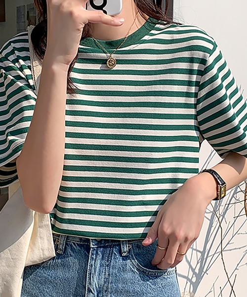 Bifrost(ビフレスト)の「半袖ボーダートップス(Tシャツ/カットソー・レディース・ブラック/グリーン/ブラウン・M/L)」の11枚目の写真