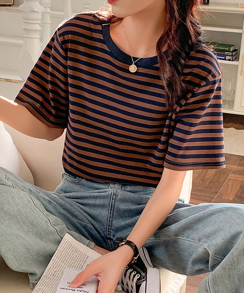 Bifrost(ビフレスト)の「半袖ボーダートップス(Tシャツ/カットソー・レディース・ブラック/グリーン/ブラウン・M/L)」の13枚目の写真