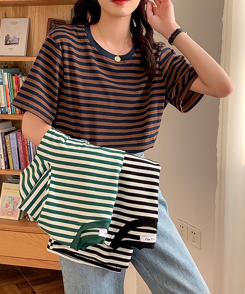 Bifrost(ビフレスト)の「半袖ボーダートップス(Tシャツ/カットソー・レディース・ブラック/グリーン/ブラウン・M/L)」の14枚目の写真