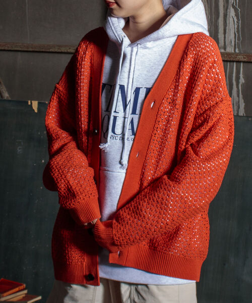 GLOSTER（グロスター）の「【GLOSTER/グロスター】クロシェライクカーディガン 透かし編みニット（カーディガン/ボレロ・メンズ・サックスブルー/オレンジ/グリーン/アイボリー/ブラック・MEDIUM/LARGE）」の5枚目の写真