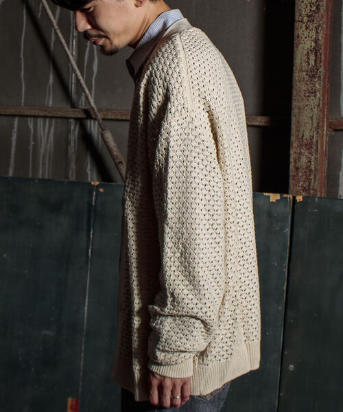 GLOSTER（グロスター）の「【GLOSTER/グロスター】クロシェライクカーディガン 透かし編みニット（カーディガン/ボレロ・メンズ・サックスブルー/オレンジ/グリーン/アイボリー/ブラック・MEDIUM/LARGE）」の7枚目の写真