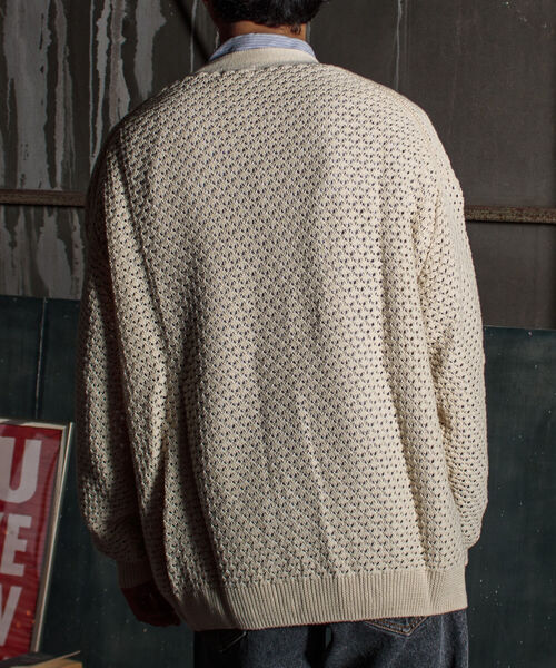 GLOSTER（グロスター）の「【GLOSTER/グロスター】クロシェライクカーディガン 透かし編みニット（カーディガン/ボレロ・メンズ・サックスブルー/オレンジ/グリーン/アイボリー/ブラック・MEDIUM/LARGE）」の8枚目の写真