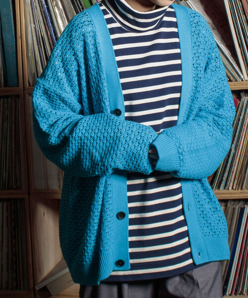 GLOSTER（グロスター）の「【GLOSTER/グロスター】クロシェライクカーディガン 透かし編みニット（カーディガン/ボレロ・メンズ・サックスブルー/オレンジ/グリーン/アイボリー/ブラック・MEDIUM/LARGE）」の10枚目の写真