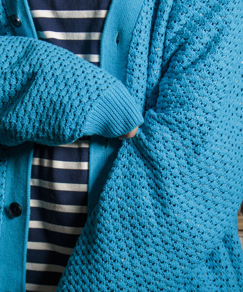 GLOSTER（グロスター）の「【GLOSTER/グロスター】クロシェライクカーディガン 透かし編みニット（カーディガン/ボレロ・メンズ・サックスブルー/オレンジ/グリーン/アイボリー/ブラック・MEDIUM/LARGE）」の11枚目の写真