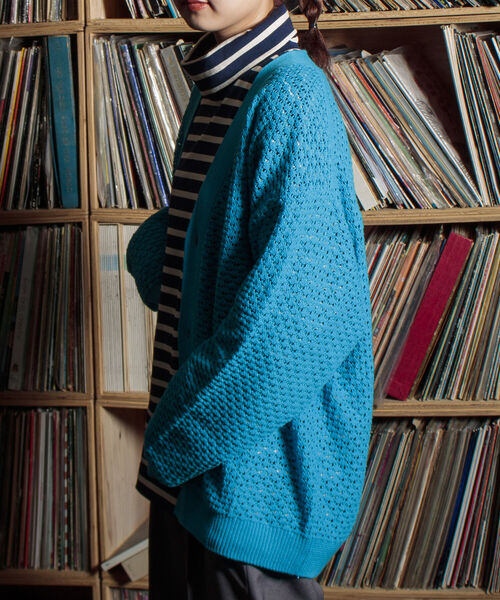 GLOSTER（グロスター）の「【GLOSTER/グロスター】クロシェライクカーディガン 透かし編みニット（カーディガン/ボレロ・メンズ・サックスブルー/オレンジ/グリーン/アイボリー/ブラック・MEDIUM/LARGE）」の12枚目の写真