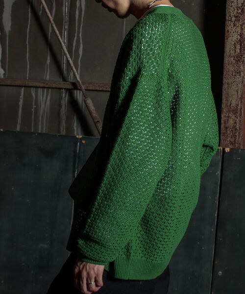 GLOSTER（グロスター）の「【GLOSTER/グロスター】クロシェライクカーディガン 透かし編みニット（カーディガン/ボレロ・メンズ・サックスブルー/オレンジ/グリーン/アイボリー/ブラック・MEDIUM/LARGE）」の16枚目の写真