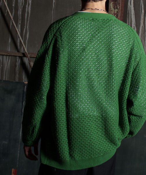 GLOSTER（グロスター）の「【GLOSTER/グロスター】クロシェライクカーディガン 透かし編みニット（カーディガン/ボレロ・メンズ・サックスブルー/オレンジ/グリーン/アイボリー/ブラック・MEDIUM/LARGE）」の17枚目の写真