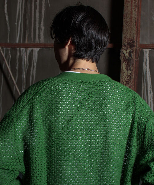 GLOSTER（グロスター）の「【GLOSTER/グロスター】クロシェライクカーディガン 透かし編みニット（カーディガン/ボレロ・メンズ・サックスブルー/オレンジ/グリーン/アイボリー/ブラック・MEDIUM/LARGE）」の18枚目の写真