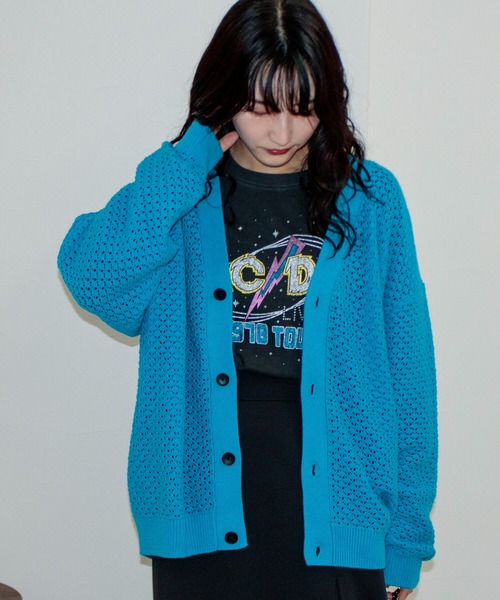 GLOSTER（グロスター）の「【GLOSTER/グロスター】クロシェライクカーディガン 透かし編みニット（カーディガン/ボレロ・メンズ・サックスブルー/オレンジ/グリーン/アイボリー/ブラック・MEDIUM/LARGE）」の4枚目の写真