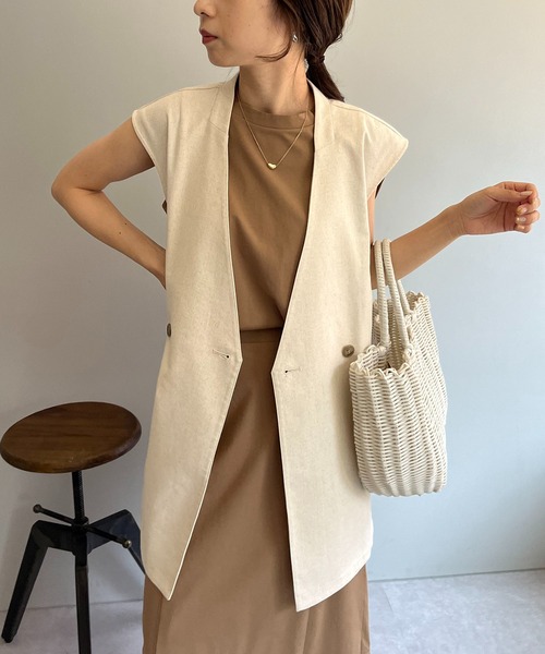 CAPRICIEUX LE'MAGE（カプリシューレマージュ）の「リネン混ハーフジレベスト（ベスト・レディース・ホワイト系その他/モカ・FREE）」の4枚目の写真