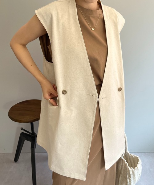 CAPRICIEUX LE'MAGE（カプリシューレマージュ）の「リネン混ハーフジレベスト（ベスト・レディース・ホワイト系その他/モカ・FREE）」の6枚目の写真