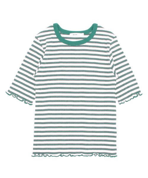 niko and...(ニコアンド)の「レトロボーダー5分袖プルオーバー(Tシャツ/カットソー・レディース・ライトブルー/ピンク/ライトグリーン/アイボリー/オレンジ/ナチュラル/ネイビー/グリーン/ブルー・MEDIUM/LARGE)」の4枚目の写真
