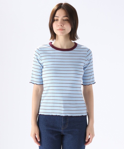 niko and...(ニコアンド)の「レトロボーダー5分袖プルオーバー(Tシャツ/カットソー・レディース・ライトブルー/ピンク/ライトグリーン/アイボリー/オレンジ/ナチュラル/ネイビー/グリーン/ブルー・MEDIUM/LARGE)」の10枚目の写真