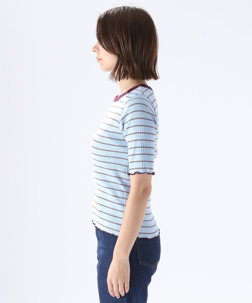 niko and...(ニコアンド)の「レトロボーダー5分袖プルオーバー(Tシャツ/カットソー・レディース・ライトブルー/ピンク/ライトグリーン/アイボリー/オレンジ/ナチュラル/ネイビー/グリーン/ブルー・MEDIUM/LARGE)」の16枚目の写真