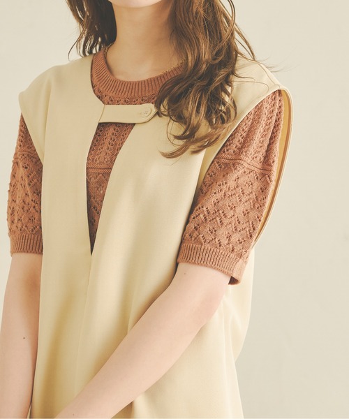 Ambre Neige（アンブルネージュ）の「透かし編みサマーニット／【WEB/EC限定商品】（Tシャツ/カットソー・レディース・オレンジ/アイボリー/ライトベージュ・FREE）」の3枚目の写真