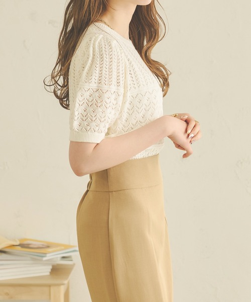 Ambre Neige（アンブルネージュ）の「透かし編みサマーニット／【WEB/EC限定商品】（Tシャツ/カットソー・レディース・オレンジ/アイボリー/ライトベージュ・FREE）」の13枚目の写真