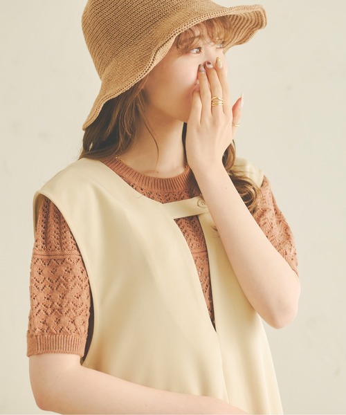 美品✦マークアンドロナ✦23年春夏サマーニット＋サンバイザーオレンジセットアップ 美品✦マークアンドロナ✦23年春夏サマーニット＋サンバイザー