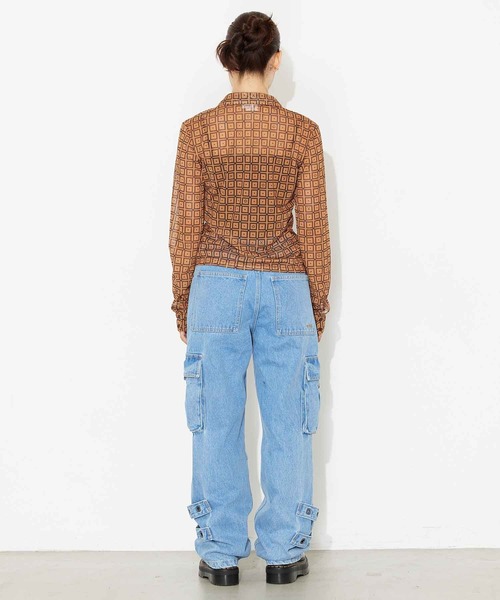 X-girl（エックスガール）の「RETRO PATTERN MESH SHIRTS/レトロ メッシュシャツ（シャツ/ブラウス・レディース・ブラック/ブラウン/グリーン・S/M）」の7枚目の写真