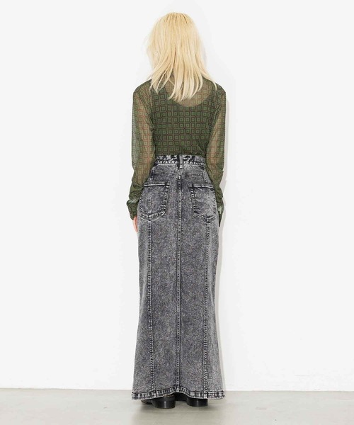 X-girl（エックスガール）の「RETRO PATTERN MESH SHIRTS/レトロ メッシュシャツ（シャツ/ブラウス・レディース・ブラック/ブラウン/グリーン・S/M）」の9枚目の写真