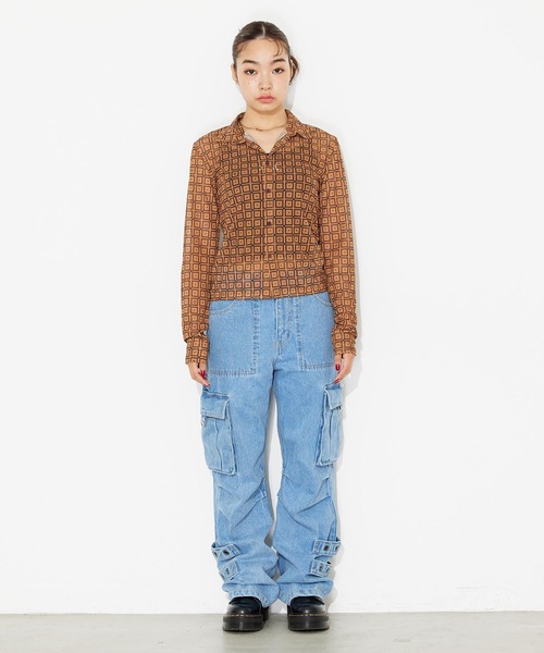 X-girl(エックスガール)の「RETRO PATTERN MESH SHIRTS/レトロ メッシュシャツ(シャツ/ブラウス・レディース・ブラック/ブラウン/グリーン・S/M)」の18枚目の写真