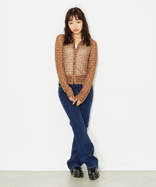 X-girl(エックスガール)の「RETRO PATTERN MESH SHIRTS/レトロ メッシュシャツ(シャツ/ブラウス・レディース・ブラック/ブラウン/グリーン・S/M)」の20枚目の写真