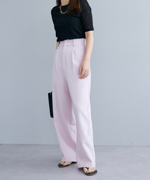 natural couture(ナチュラルクチュール)の「WEB限定カラー有り/美シルエットカラースラックスパンツ S/Mサイズ(スラックス・レディース・ブラック/オフホワイト/サックスブルー/ピンク/グリーン・SMALL/MEDIUM)」の5枚目の写真