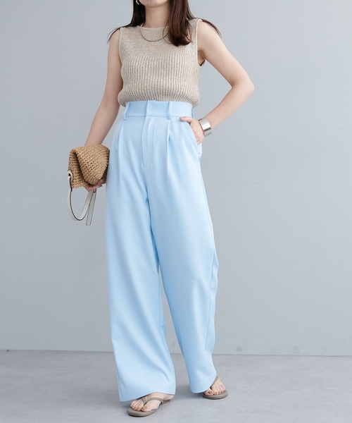 natural couture(ナチュラルクチュール)の「WEB限定カラー有り/美シルエットカラースラックスパンツ S/Mサイズ(スラックス・レディース・ブラック/オフホワイト/サックスブルー/ピンク/グリーン・SMALL/MEDIUM)」の16枚目の写真