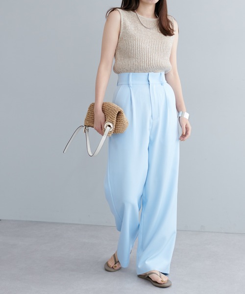 natural couture(ナチュラルクチュール)の「WEB限定カラー有り/美シルエットカラースラックスパンツ S/Mサイズ(スラックス・レディース・ブラック/オフホワイト/サックスブルー/ピンク/グリーン・SMALL/MEDIUM)」の17枚目の写真