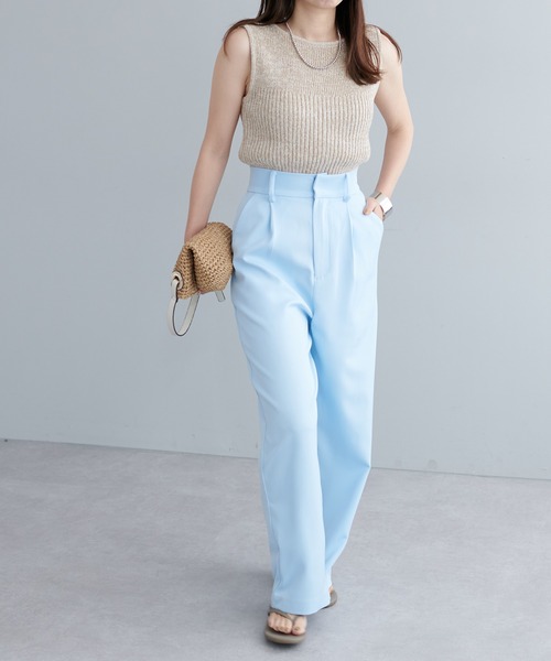 natural couture(ナチュラルクチュール)の「WEB限定カラー有り/美シルエットカラースラックスパンツ S/Mサイズ(スラックス・レディース・ブラック/オフホワイト/サックスブルー/ピンク/グリーン・SMALL/MEDIUM)」の15枚目の写真