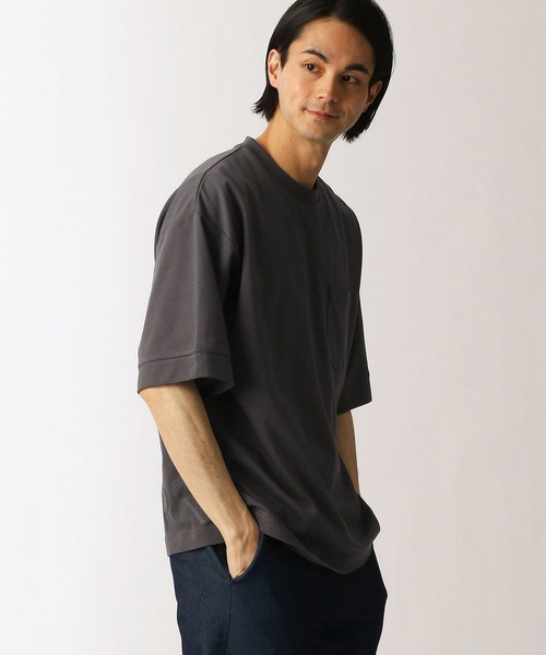 Grand PARK（グランドパーク）の「ドライタッチ裾ロゴプリントＴシャツ（Tシャツ/カットソー・メンズ・ホワイト/ベージュ/ライトグリーン/チャコールグレー・LARGE/MEDIUM）」の2枚目の写真