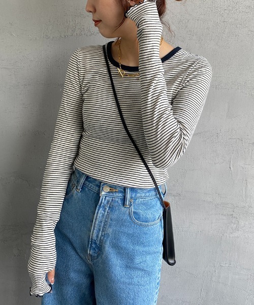 MILLER（ミラー）の「【GISELe 3月号掲載】[MILLER/ミラー] 別注 クルーネックリブTシャツ（Tシャツ/カットソー・レディース・オフホワイト/ブラック/ブラウン/ブルー/アイボリー/ネイビー・F）」の6枚目の写真