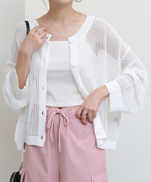 COLONY 2139(コロニートゥーワンスリーナイン)の「メッシュカーディガン(カーディガン/ボレロ・レディース・ブラック/グレイッシュベージュ/オフホワイト・FREE)」の2枚目の写真