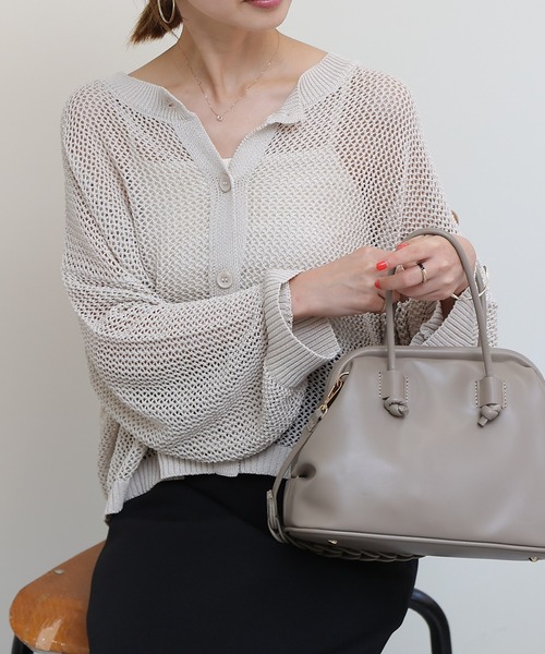 COLONY 2139(コロニートゥーワンスリーナイン)の「メッシュカーディガン(カーディガン/ボレロ・レディース・ブラック/グレイッシュベージュ/オフホワイト・FREE)」の1枚目の写真