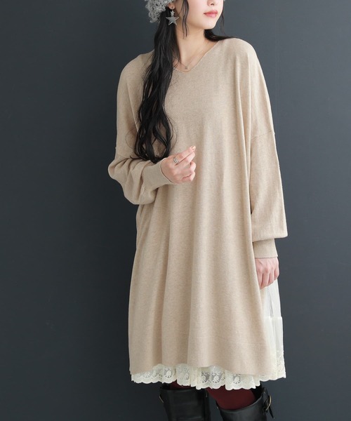 osharewalker（オシャレウォーカー）の「【廃盤】『ドルマンチュニックVネックニット』（ニット/セーター・レディース・ブラック/ベージュ/ブルーグリーン/パープル・FREE）」の3枚目の写真