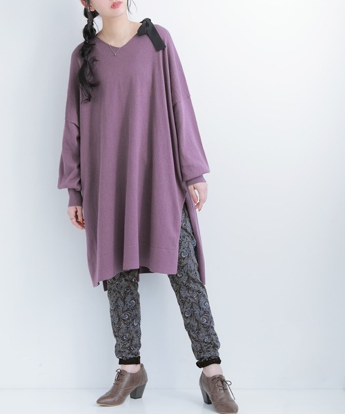 osharewalker（オシャレウォーカー）の「【廃盤】『ドルマンチュニックVネックニット』（ニット/セーター・レディース・ブラック/ベージュ/ブルーグリーン/パープル・FREE）」の10枚目の写真