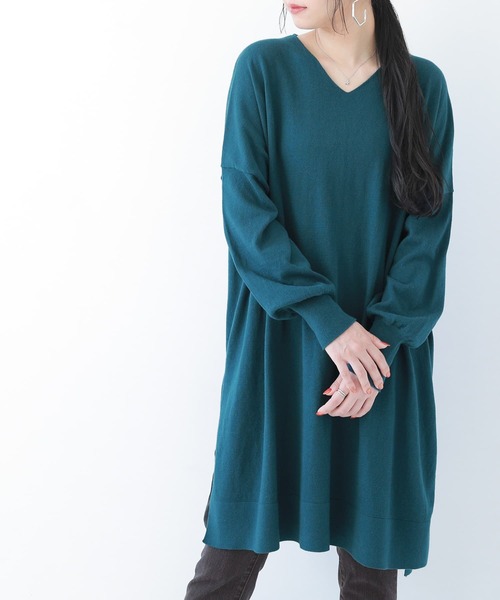 osharewalker（オシャレウォーカー）の「【廃盤】『ドルマンチュニックVネックニット』（ニット/セーター・レディース・ブラック/ベージュ/ブルーグリーン/パープル・FREE）」の13枚目の写真